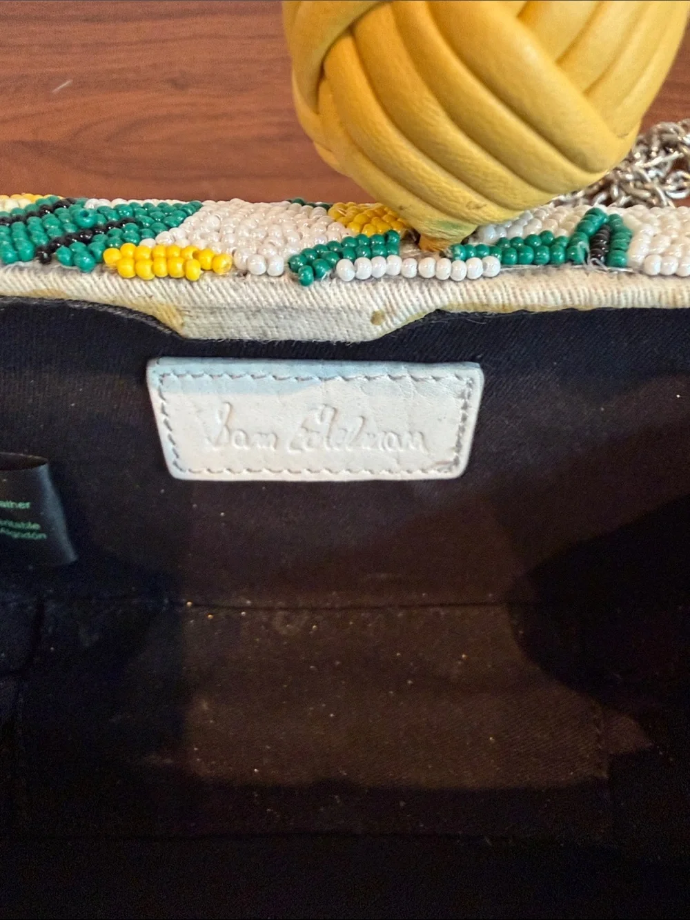 Sam Edelman Annabelle Beaded Floral Box Clutch in White, Yellow & Green